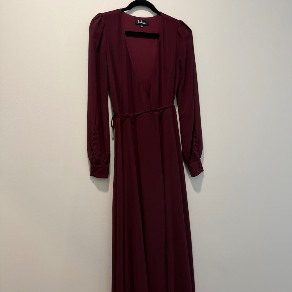 Lulus My Whole Heart Long Sleeve Wrap Dress Women's Small Burgundy Maxi